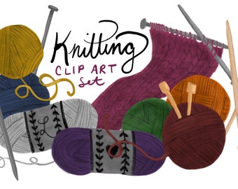 Hand Drawn Knitting Clip art, knitting clip art, hand drawn clip art, crafting clip art, digital scrapbooking, commercial use clip art