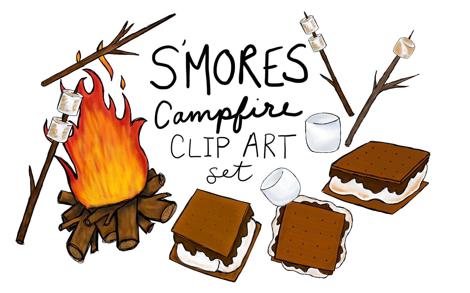 Hand drawn S'mores clip art set digitally drawn clip art Etsy