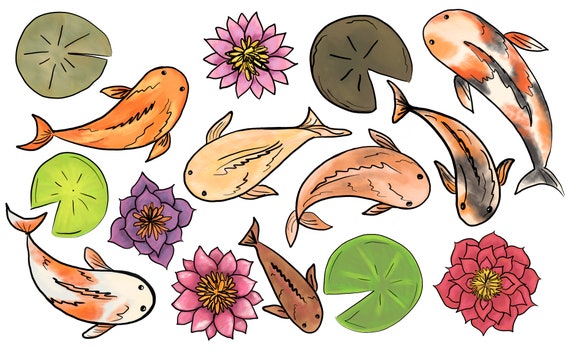 Hand Drawn Koi Pond Clip Art Koi Clipart Fish Clip Art Hand Etsy