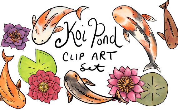 Hand Drawn Koi Pond Clip Art Koi Clipart Fish Clip Art Hand Etsy