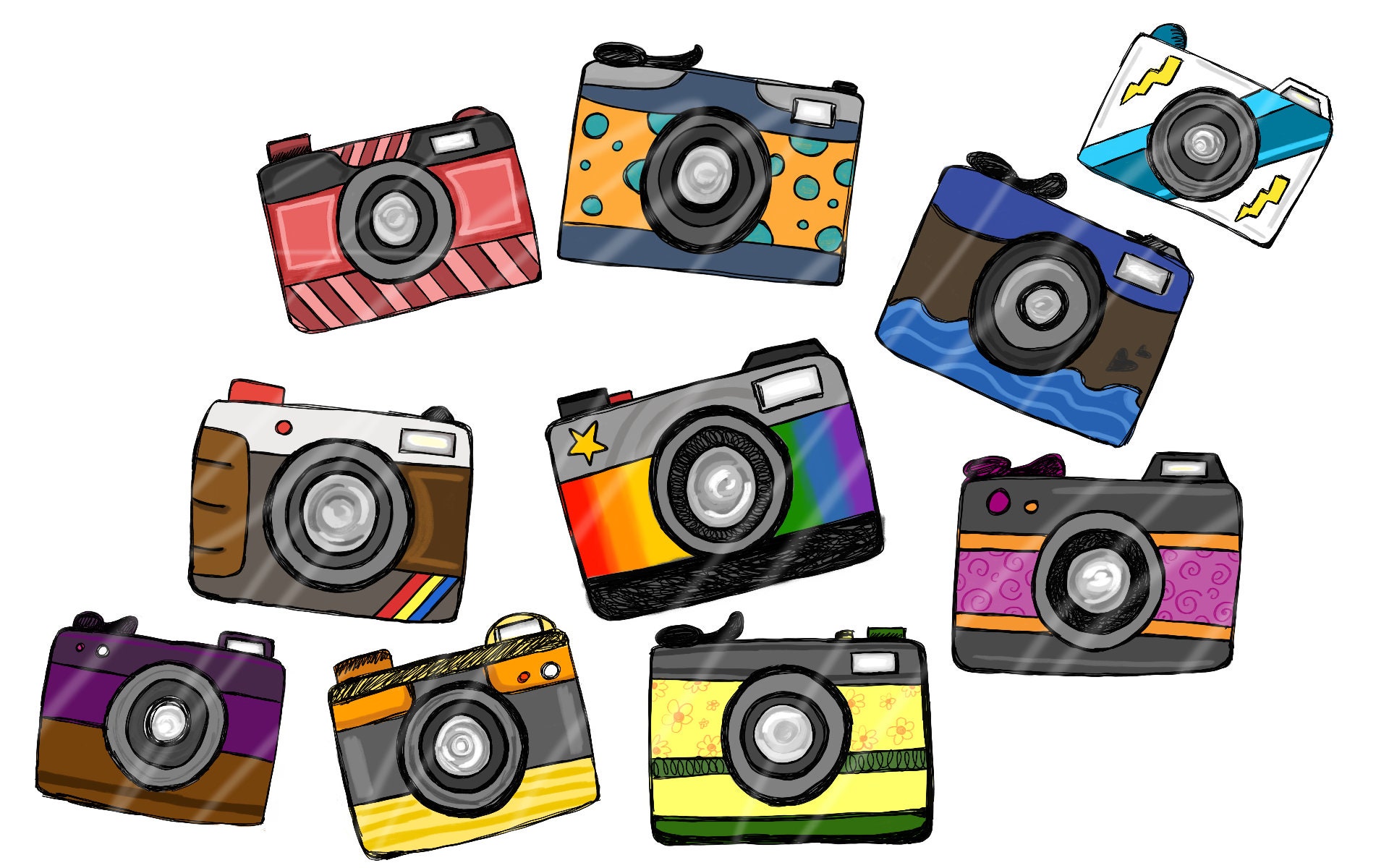 Hand Drawn Fun Funky Camera Clipart Camera Clip Art Hand Etsy