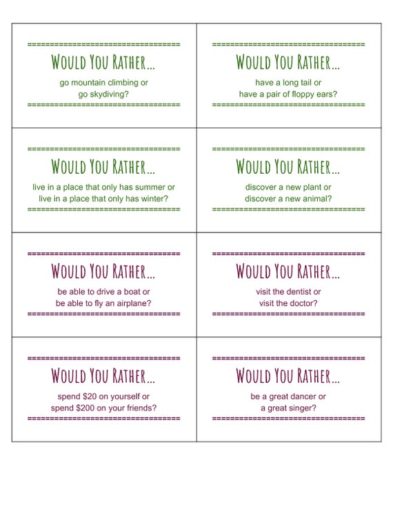 160 Would You Rather Questions Printable Would You Rather -  Israel