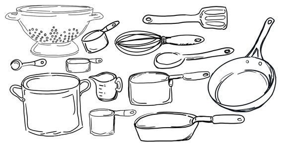 Line Work Cooking Utensils Clip Art Set Commercial Use Clip Art Set Cooking  Clip Art Black and White Cooking Utensils Clip Art Set 