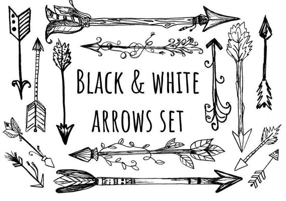 Hand Drawn Black And White Arrows Clipart Woodland Arrows Clip Art Hand Drawn Tribal Arrows Arrow Clipart Commercial Use Clip Art