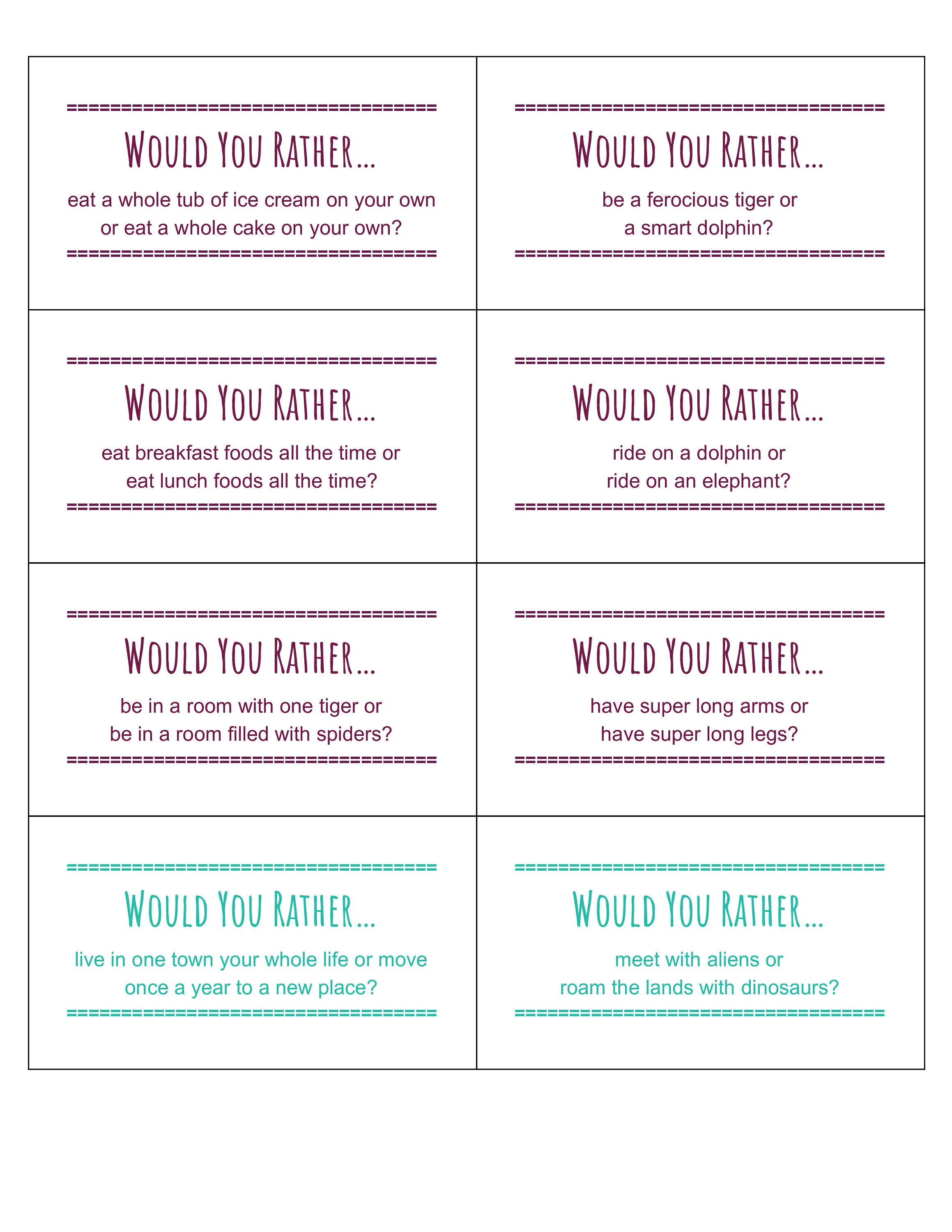 60 free printable would you rather questions - ESL Vault