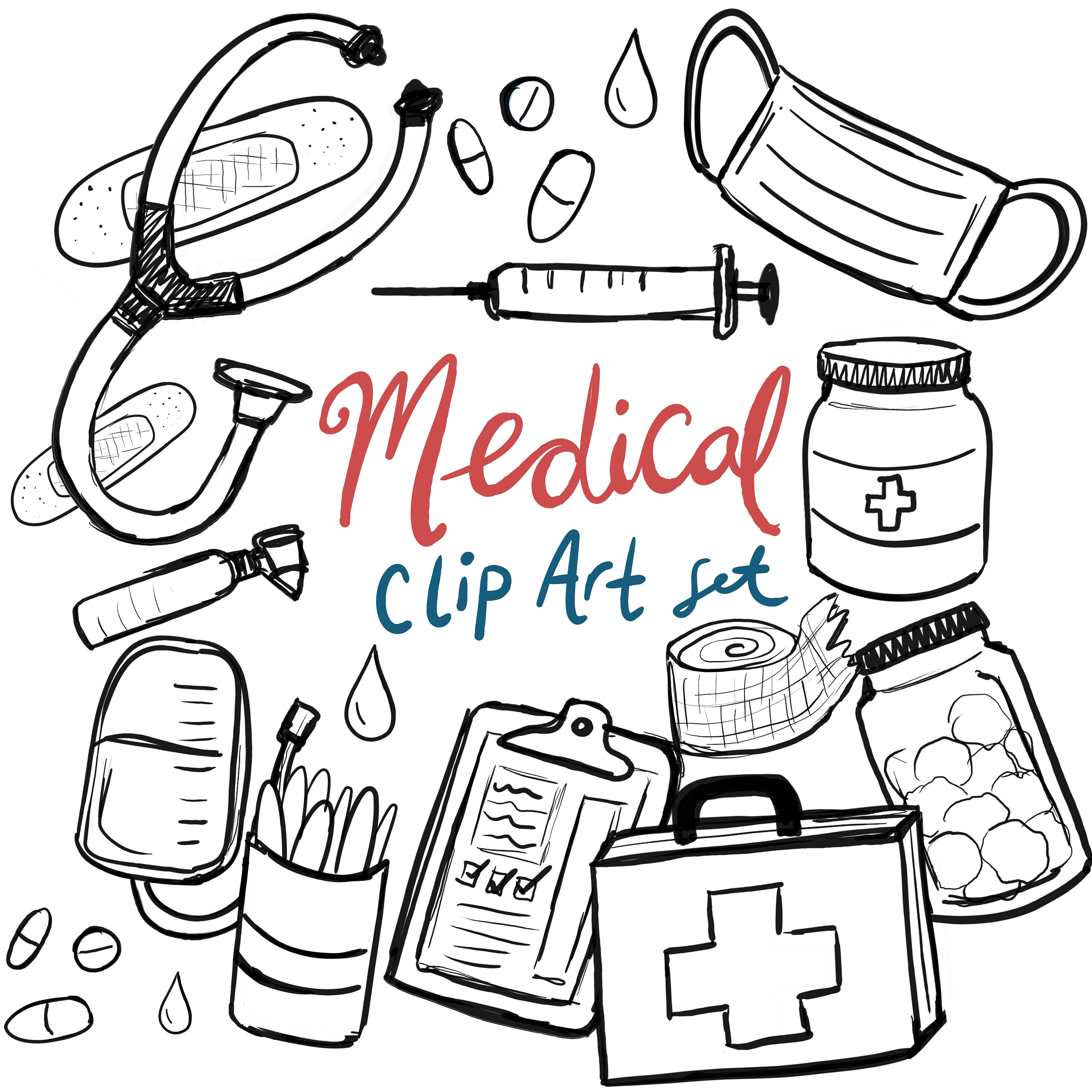 Line Work Medical Clip Art Hand Drawn Clip Art (Download Now) Etsy