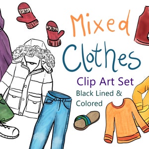 Clothes Clip Art Set - Commercial use clip art set - clothes clip art - hand drawn clipart set - teachers resource clip art - line work art
