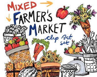 Farmers Market Clip Art - linework clip art - commercial clip art - black and white farmers market clipart -  farmers market clip art