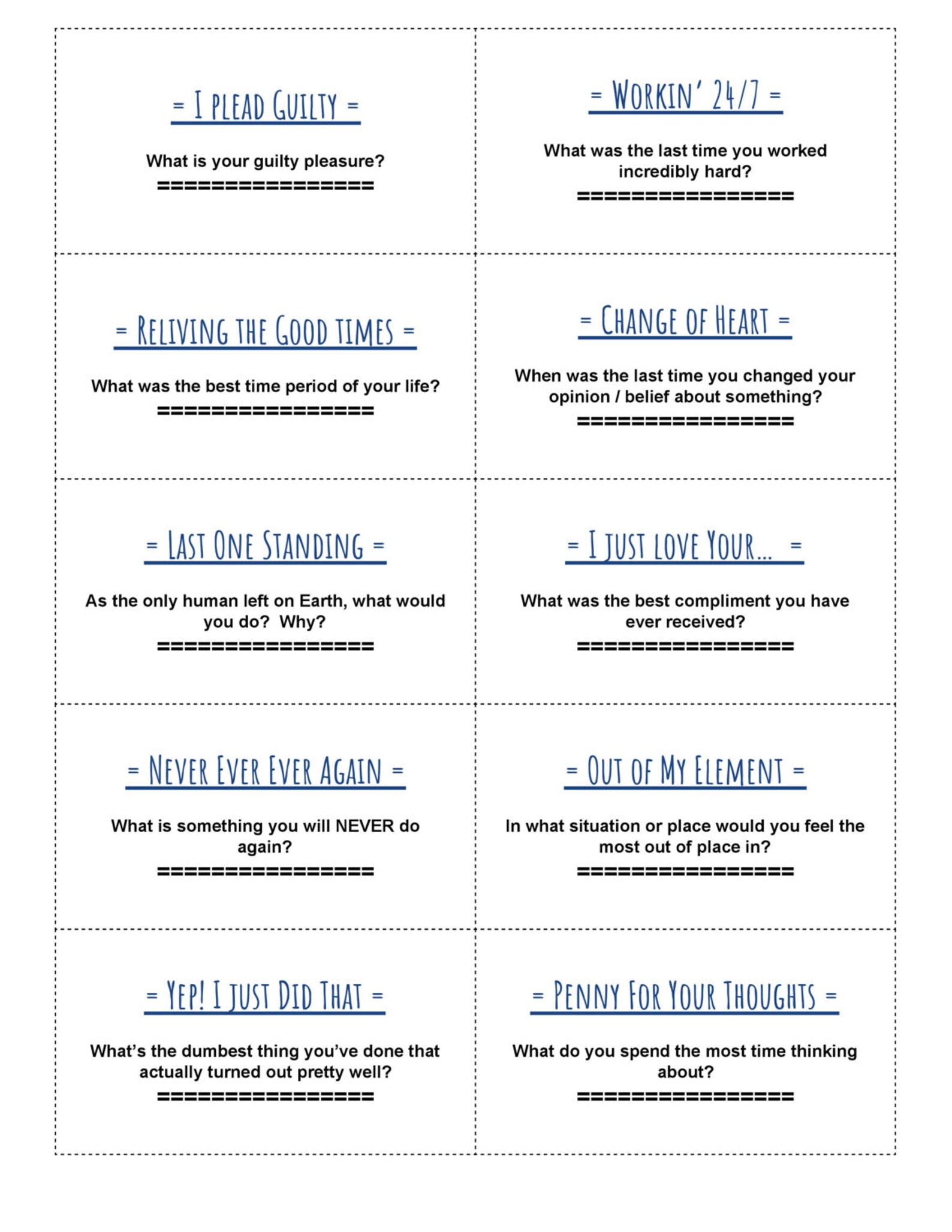 100 Conversation Starter Questions Printable Cards Fun Etsy UK