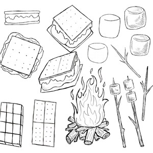 Black Lined Hand Drawn S'mores Clip Art Set (Download Now) - Etsy