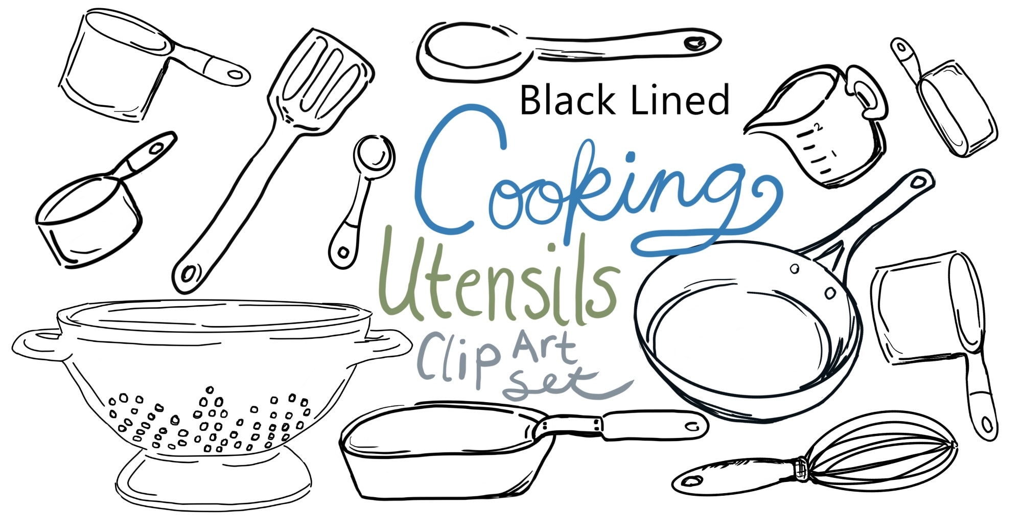 Line Work Cooking Utensils Clip Art Set Commercial Use Clip Art Set Cooking  Clip Art Black and White Cooking Utensils Clip Art Set 