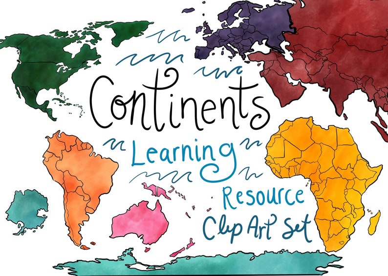 Continents Clip Art Continents Learning Resource - Etsy