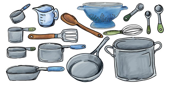 Kitchen Cooking Supplies Clipart Set 15 Digital Graphics Instant Download