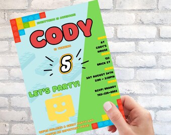 EDITABLE Building Bricks Birthday Party Invitation Template