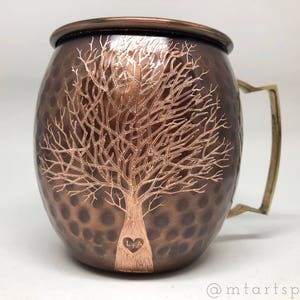 Heart in Tree Trunk with initials / Moscow Mule Mug / Etched Tree Heart / Wedding Gift / 7 Year Anniversary Gift / Bride and Groom Gift