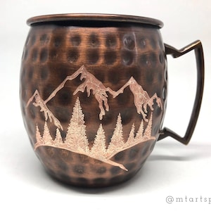 Mountain Moscow Mule Mug | Snow Capped Mountains | Valentines Gift | Copper Mug | Evergreen Trees | Gifts for Him | Gifts for Her |Outdoors