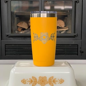 Pyrex Butterfly Gold Inspired 20 OZ insulated Tumbler with Lid and Option to Personalize