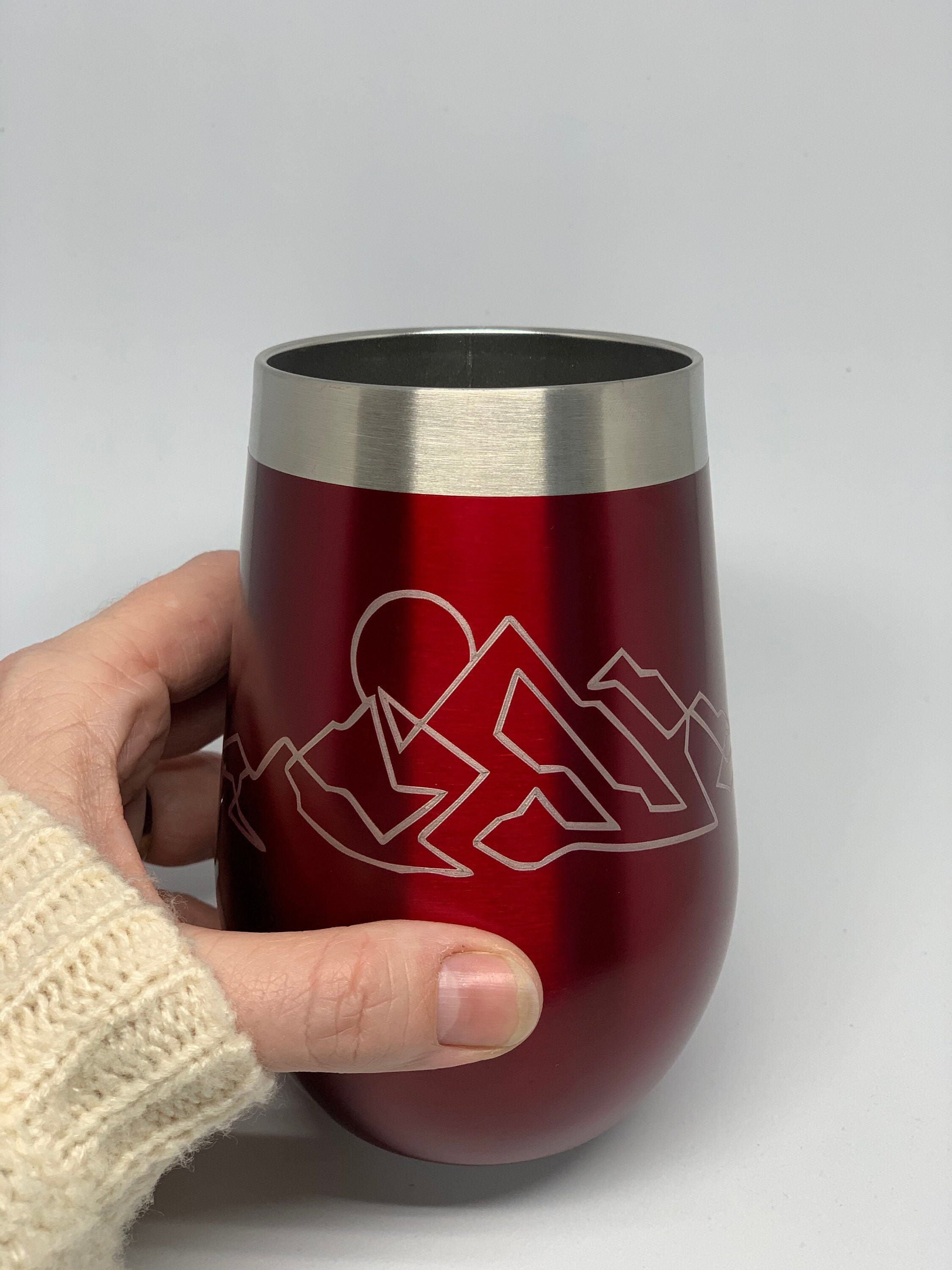 Insulated Wine Glass / Mountain Design / Rocky Mountain Stemless Wine