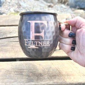 Split Letter Monogram | Copper Moscow Mule Mug | Personalized Copper Mug | Customized Copper Gift | 7 Year Anniversary Present | Add a Name