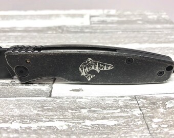 Etched Fish Folding Pocket Knife: Personalized Stainless Steel Outdoorsman Gift