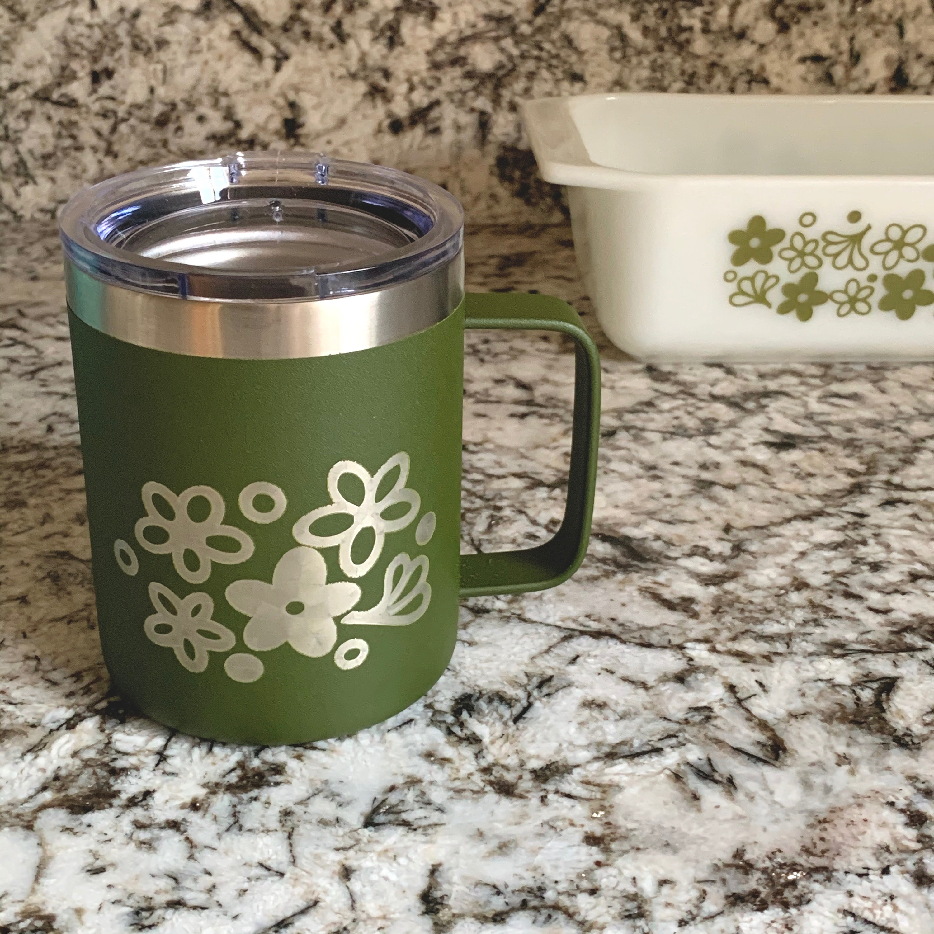 Pyrex Spring Blossom Inspired 14 OZ insulated coffee mug cup with