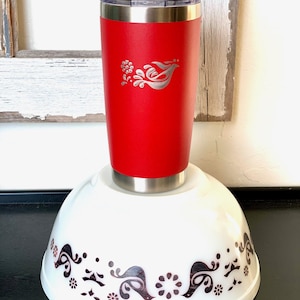 Pyrex Friendship Inspired 20 OZ insulated Tumbler with Lid and Option to Personalize