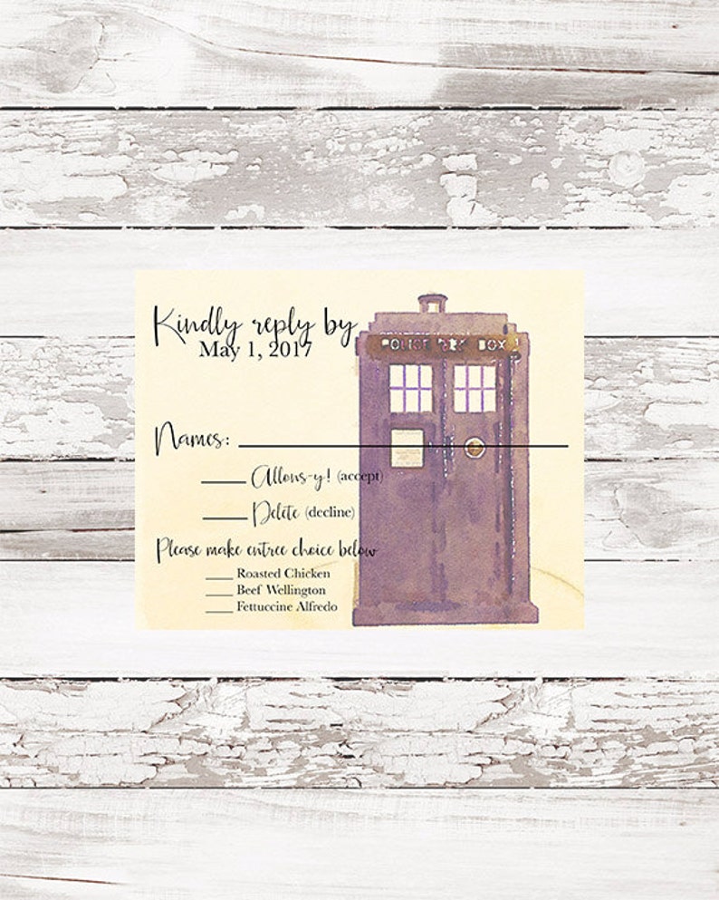 Wedding Doctor Who RSVP card SKU DWWEDRSVP Etsy