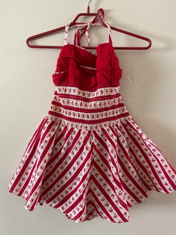 Vintage 1950s red and white sun suit romper with … - image 2