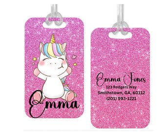 Personalized Kids Luggage tag, Personalized Unicorn Vacation Tag, Travel Bag Tag, Backpack Tag, Girls  Luggage Tag, Girls Road Trip Tag,