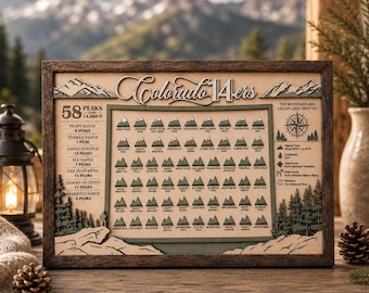Colorado 14ers Tracker | Colorado Fourteener Checklist | 58 Peak Hiking Tracker | Mountain Climbing Bucket List | Colorado Hiker Gift