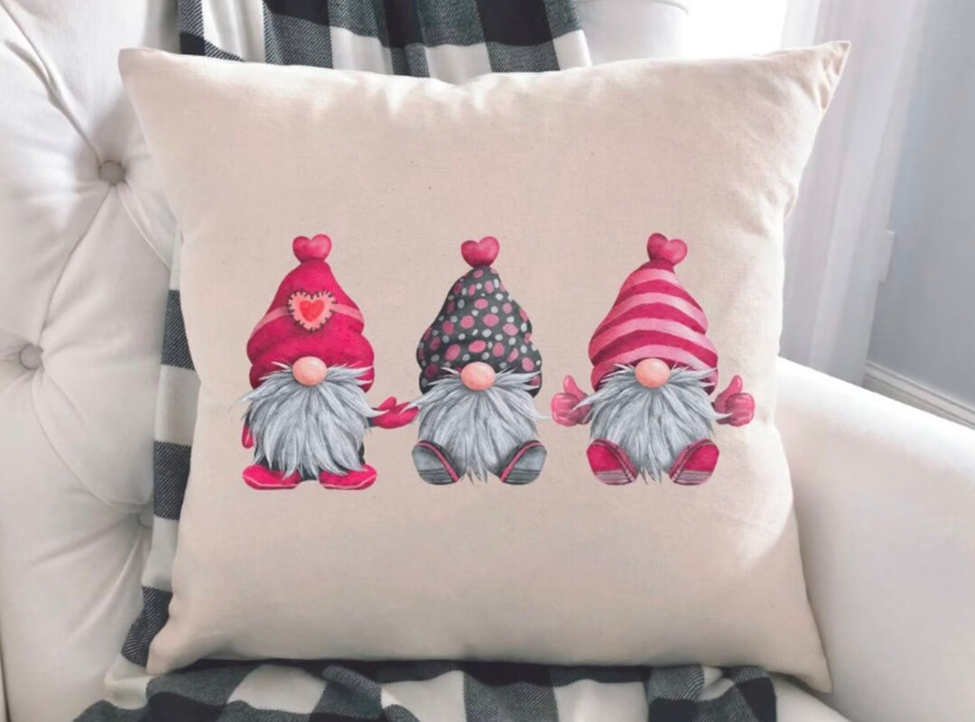GNOMES PILLOW COVER 18x18, Gnomes Valentines Pillow Cover, Valentines