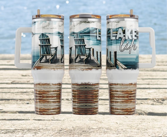 Lake Life Tumbler 40 Oz With Straw and Lid Lake Tumbler Gift 