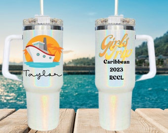 Cruise tumbler with handle 40 oz, Glitter Tumblers, Girls Cruise Tumblers, Personalized Cruise Vacation Tumbler for her, Girls Trip Gifts