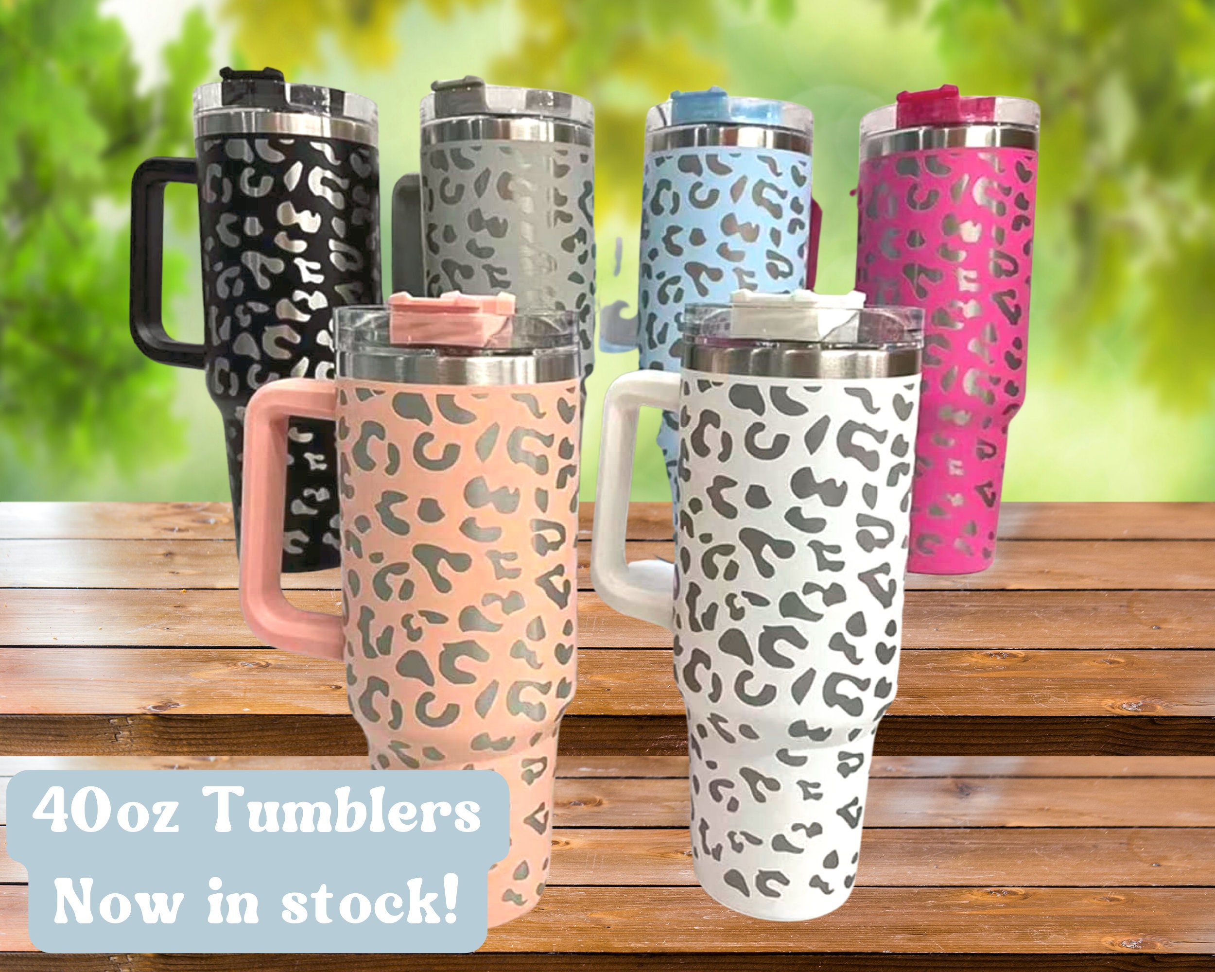 40 oz Tumbler with Handle and Straw Leak Proof 40 oz Cup Insulated  Stainless Steel Coffee Travel Mug Slim 40oz Pink Leopard Tumbler with  Handle