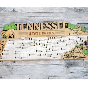 Mappa dei parchi statali del Tennessee: mappa in legno duro con incisione, regalo per escursioni