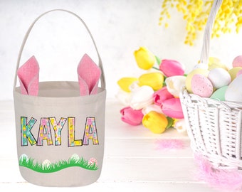 EASTER BASKET for KIDS, Personalized Easter Basket, Easter Basket for Boys or Girls, Easter Bunny Gifts, Blue Monogram  Easter Bucket