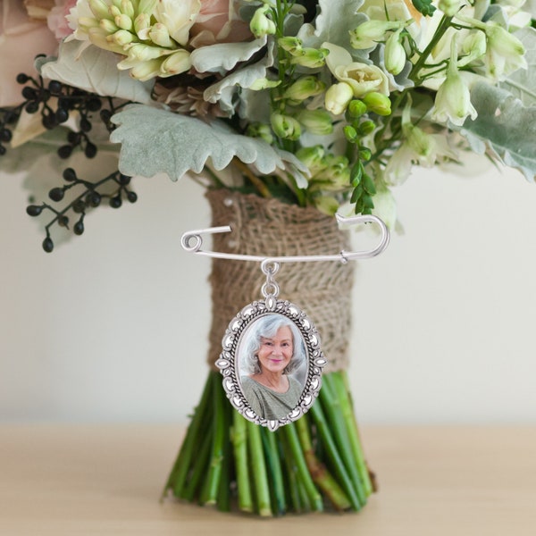 Memorial Bouquet Charm Pin, Memory charm for bridal bouquet, Custom photo charm for memorial bridal bouquet, Wedding Charm, PERSONALIZED