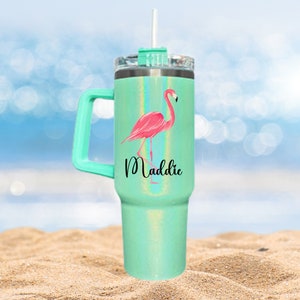 Glitter Flamingo Tumbler, personalisierter tropischer Edelstahl 40 Unze