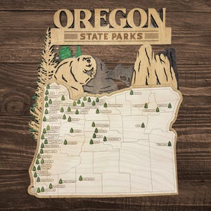Parques estatales, mapa de Oregón, regalo para amantes de la naturaleza, regalo del Día del Padre para el esposo, arte mural de Oregón, regalos personalizados para él, regalos para senderismo