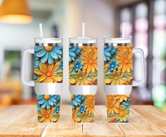 Tropical Flowers 40 Oz Tumbler Summer Tumbler With Straw 40 