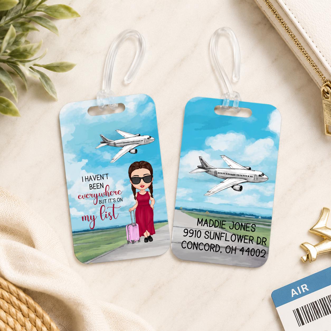 Personalized Luggage Tag for Women, Custom Traveler Acrylic Bag Tag, Choose Hair Outfit & Suitcase, Travel Gift for Her