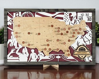 Personalized Basketball Stadium Map Tracker: Sports Fan Gift
