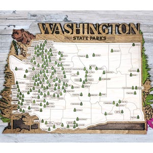 WASHINGTON STATE PARKS Map, Washington Home Decor, Gift for Travelers, Gift for Campers and Hikers, State Parks Map, valentines day gift him