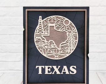 Laser Cut Texas Home Sign: Custom Wood State Wall Art