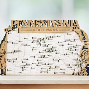 Kaart staatsparken PENNSYLVANIA, woondecoratie Pensylvania, cadeau voor reiziger, valentijnsdag gif voor kampeerders en wandelaar, kaart staatsparken, kaart staatsparken