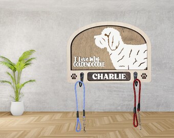 Personalized Dog Leash Holder, Custom Breed Wall Hanger