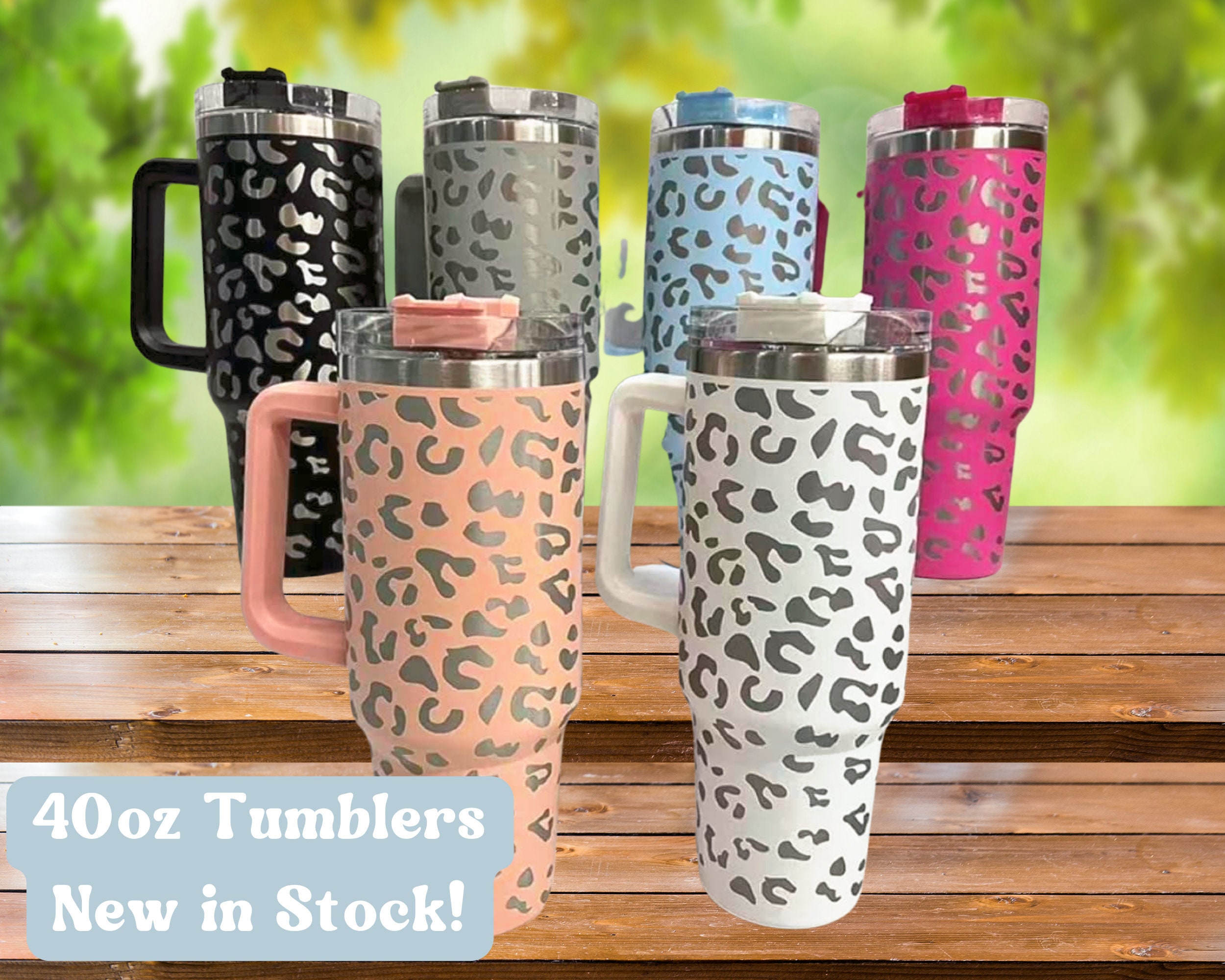 40 oz Tumbler with Handle and Straw Leak Proof 40 oz Cup Insulated  Stainless Steel Coffee Travel Mug Slim 40oz Pink Leopard Tumbler with Handle  Leopard Print Stuff Gift for Women 
