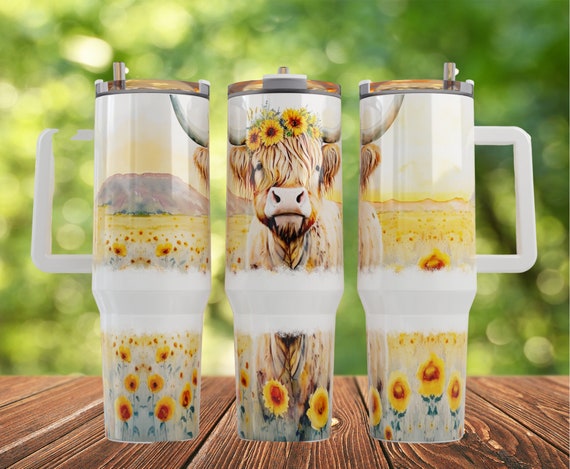 Christmas Highland Cow 40oz Tumbler with Handle, Lid, Straw, Laser