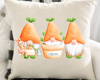 EASTER GNOME Carrots Bunny EASTER pillow, Easter Throw Pillow Cover, Spring Farmhouse pillow,  Housewarming, Holiday Gnome Pillows
