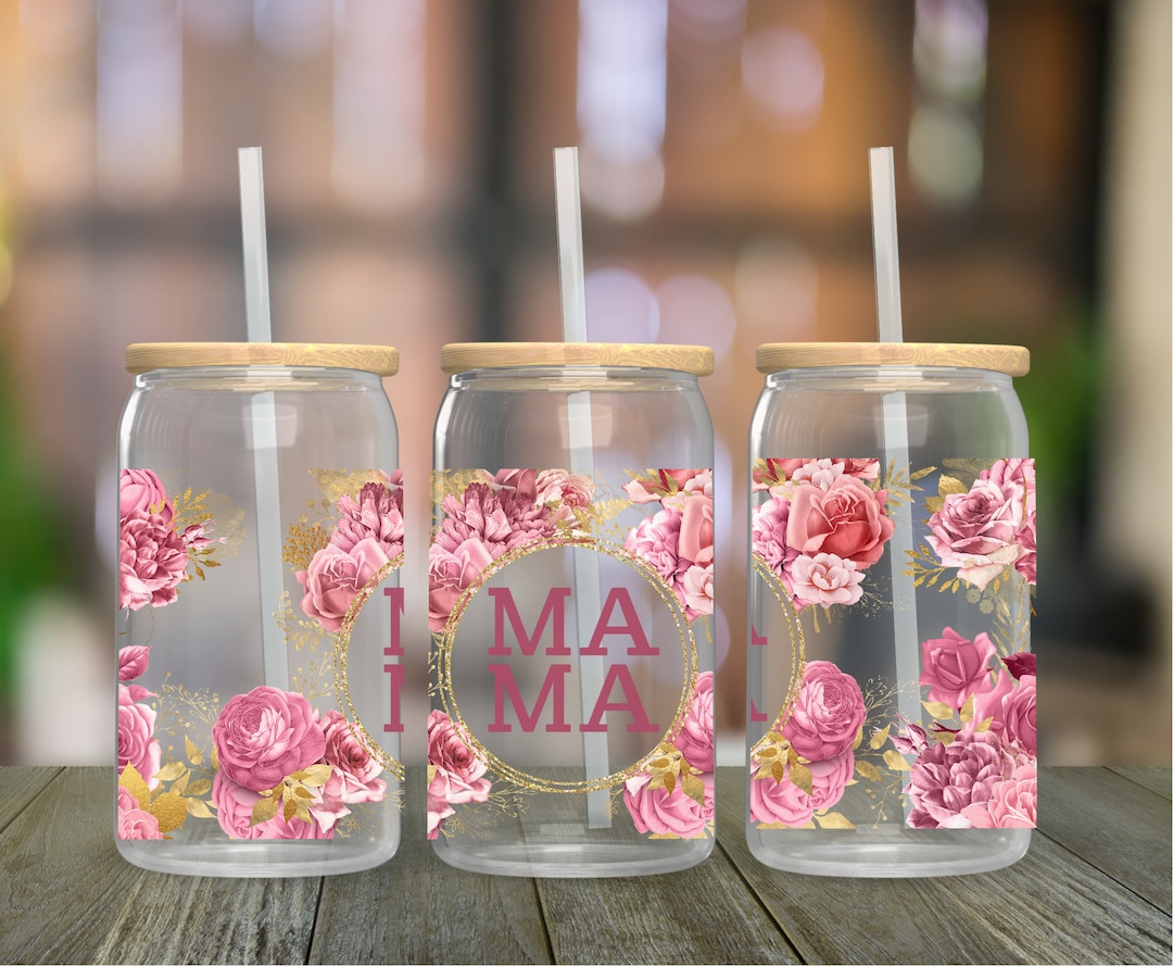 Mama Iced Coffee Cup Glass Cup With Lid and Straw Glass Can for Mom ...